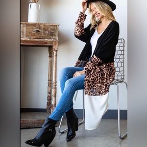 💼  Leopard / Animal Print Open Cardigan w/ Color Block